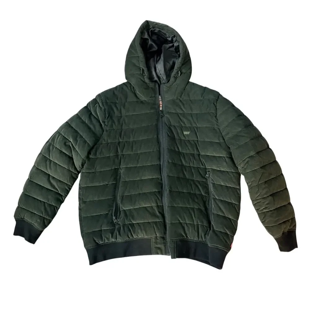 Levi’s Men’s Quilted Hooded Jacket olive Green Zip Front XXL