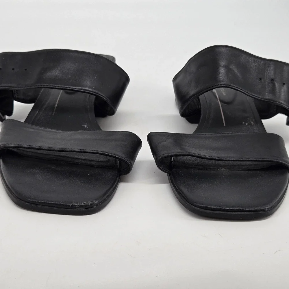 Ecco Danish Design Black Leather Wide Buckle Strap Block Heel Sandals 38 / 7