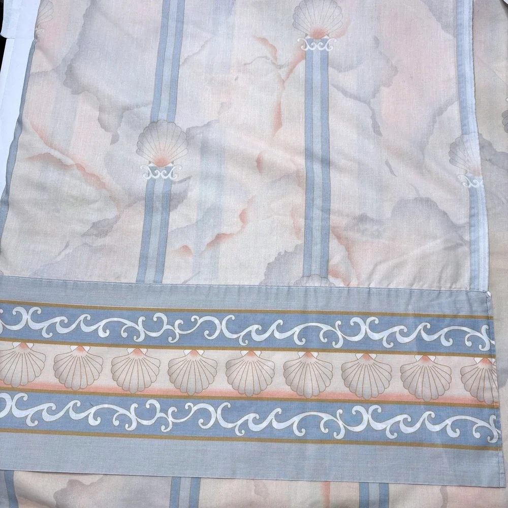 Vintage Coastal Shell Striped Flat Sheet Pastel Peach Blue 90x100 Queen 80s 90s‎