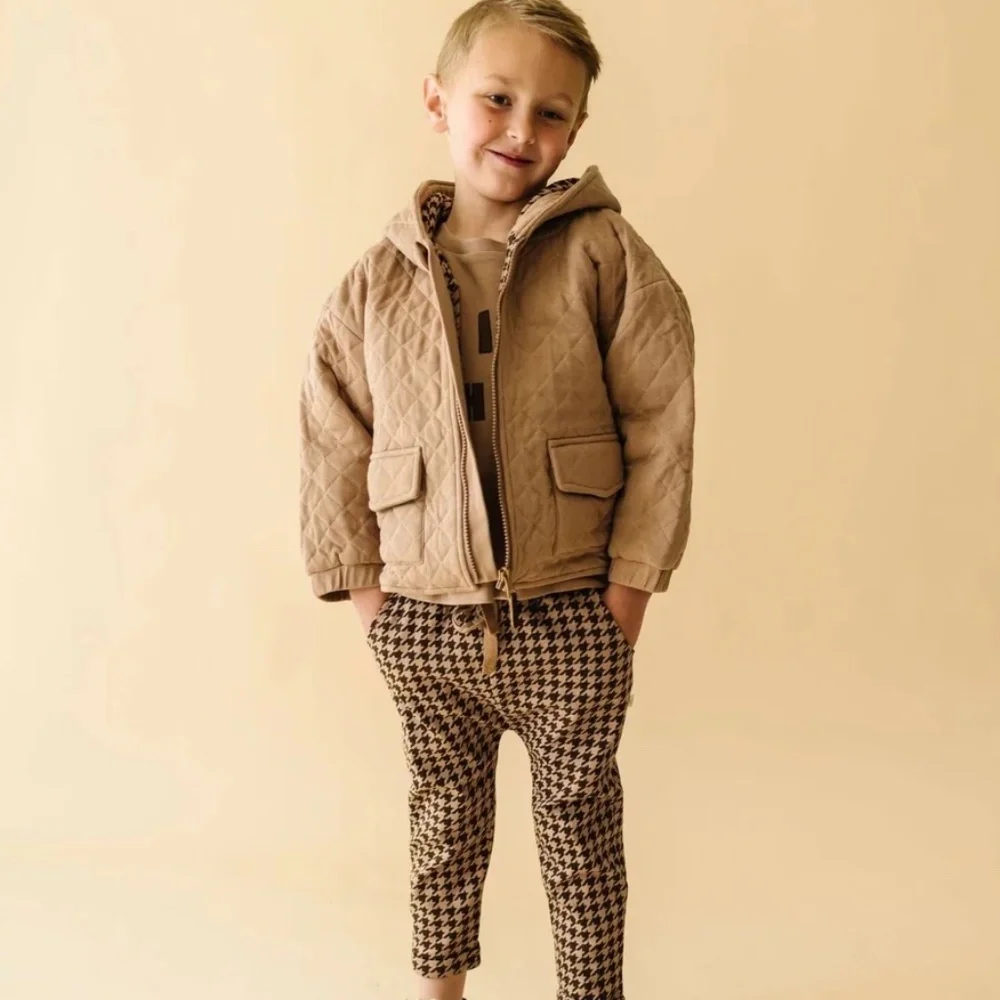 Makemake Organics 100%‎ Organic Cotton Unisex Tan Quilted Hooded Jacket Age 5-6