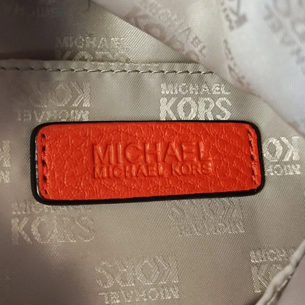 Michael Kors Hobo Crossbody Bag Womens Large Orange Pebbled Leather Tassel Gold