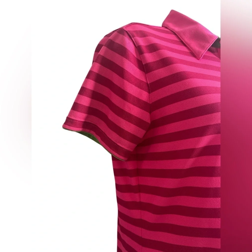Ladies Nike Golf Short Sleeve Polo Pink Stripe Green Trim Size Medium