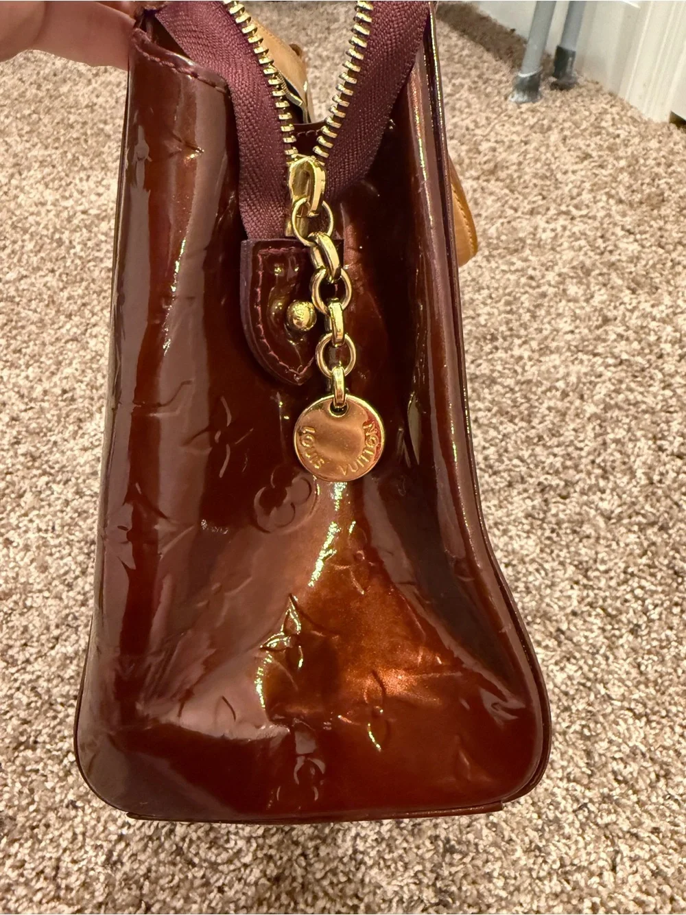 Louis Vuitton Bordeaux Patent Vernis Brea with Natural Vachetta Trim