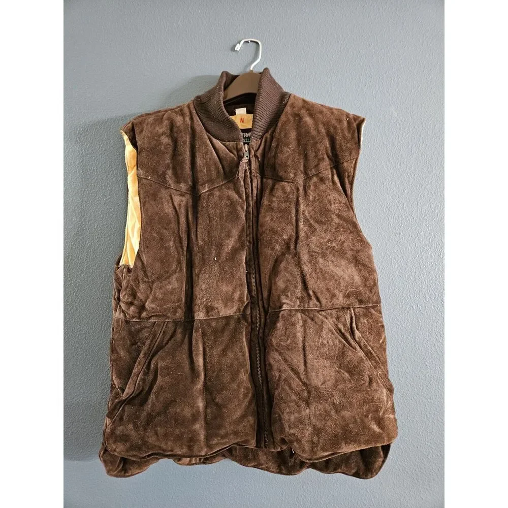 Vintage Nordstrom Northwear Brown Leather Down‎ Feather Wool Vest Jacket XL