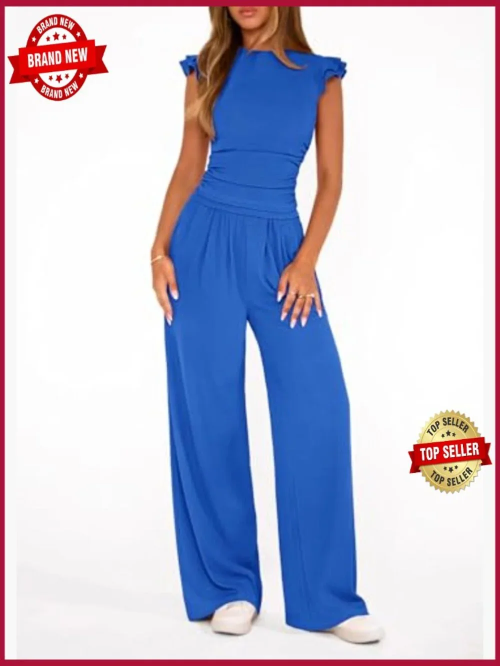Cap Sleeve Crop Top and Wide Leg Pants Matching Set Summer Vacation