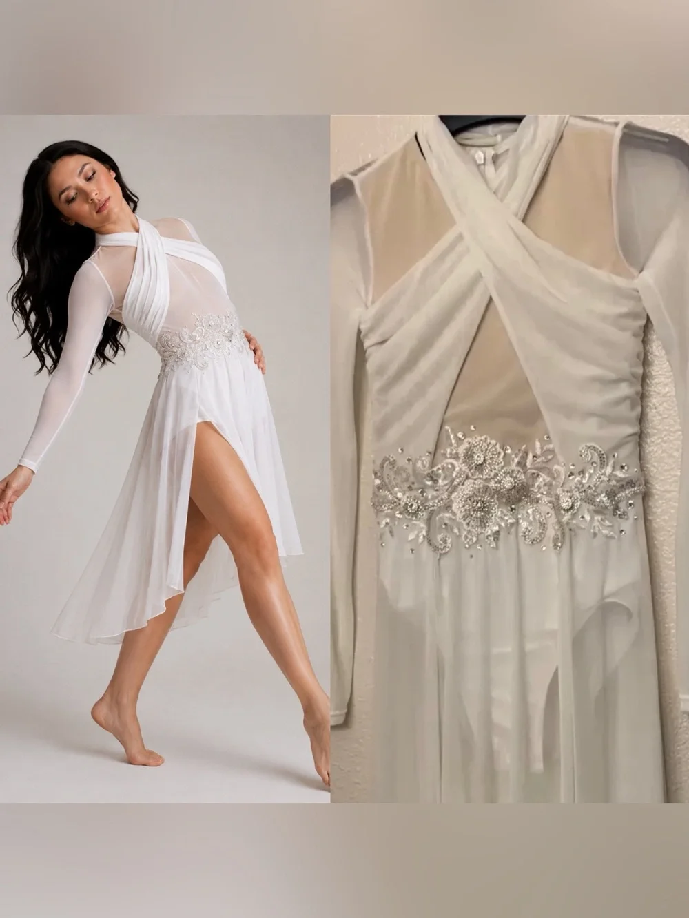 WEISSMAN Dance elite lyrical custom solo illusion dress white Star D10402 MC chi