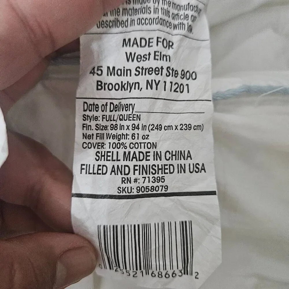 West elm duvet insert full/queen size