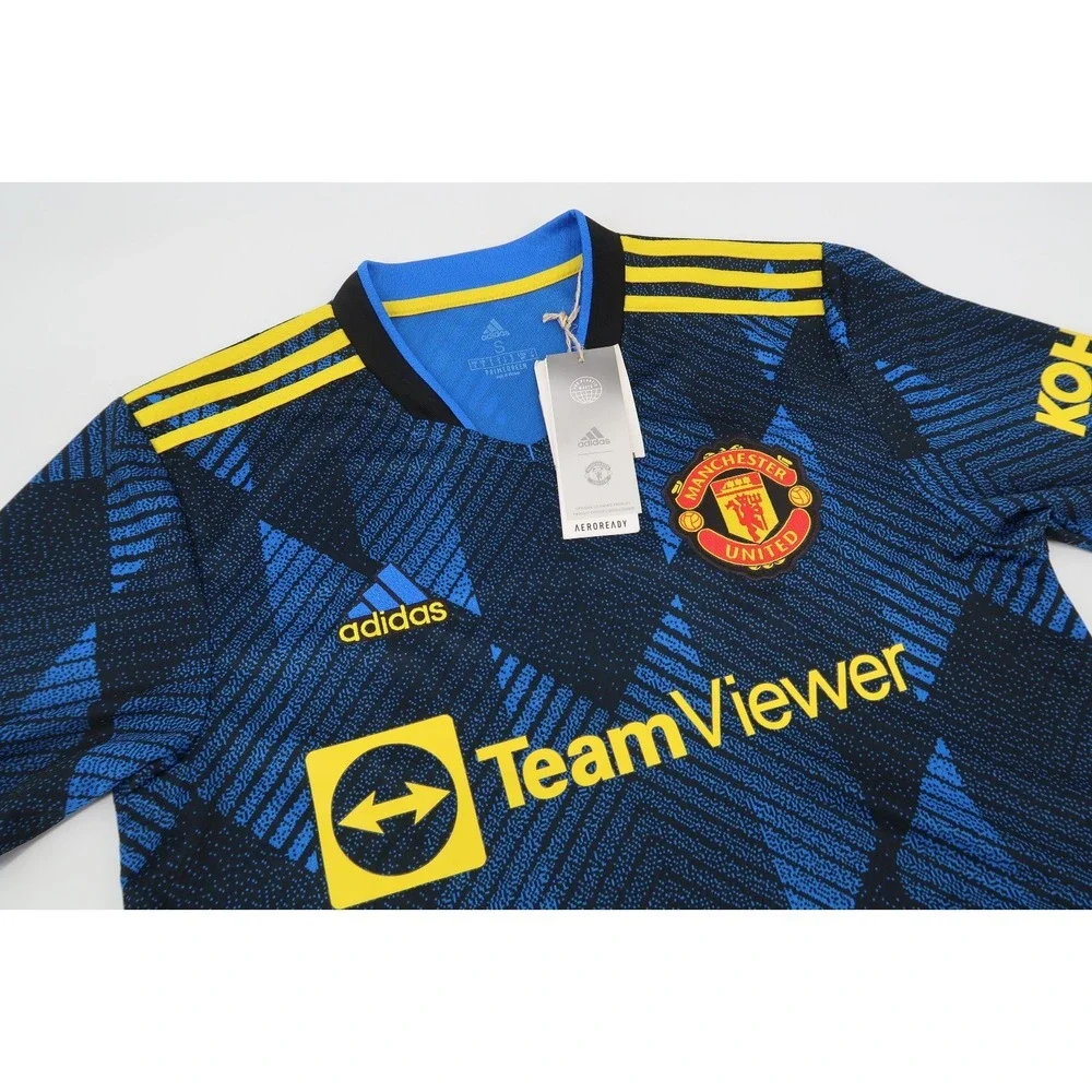 Adidas Mens Small 2021-22 Manchester United Third Soccer Jersey GM4616 Blue NEW‎