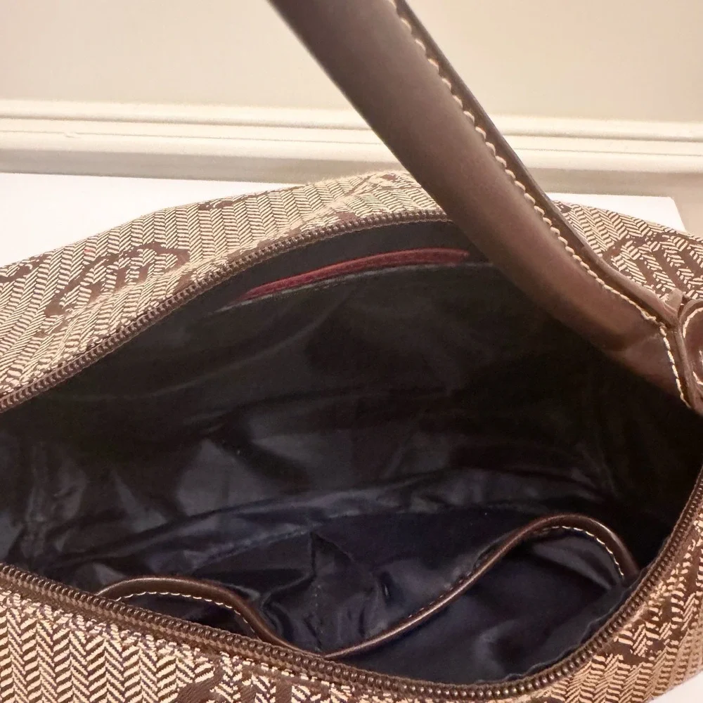Vtg Y2K Tommy Hilfiger Logo Brown Purse Shoulder Bag Fall Herringbone‎ EUC
