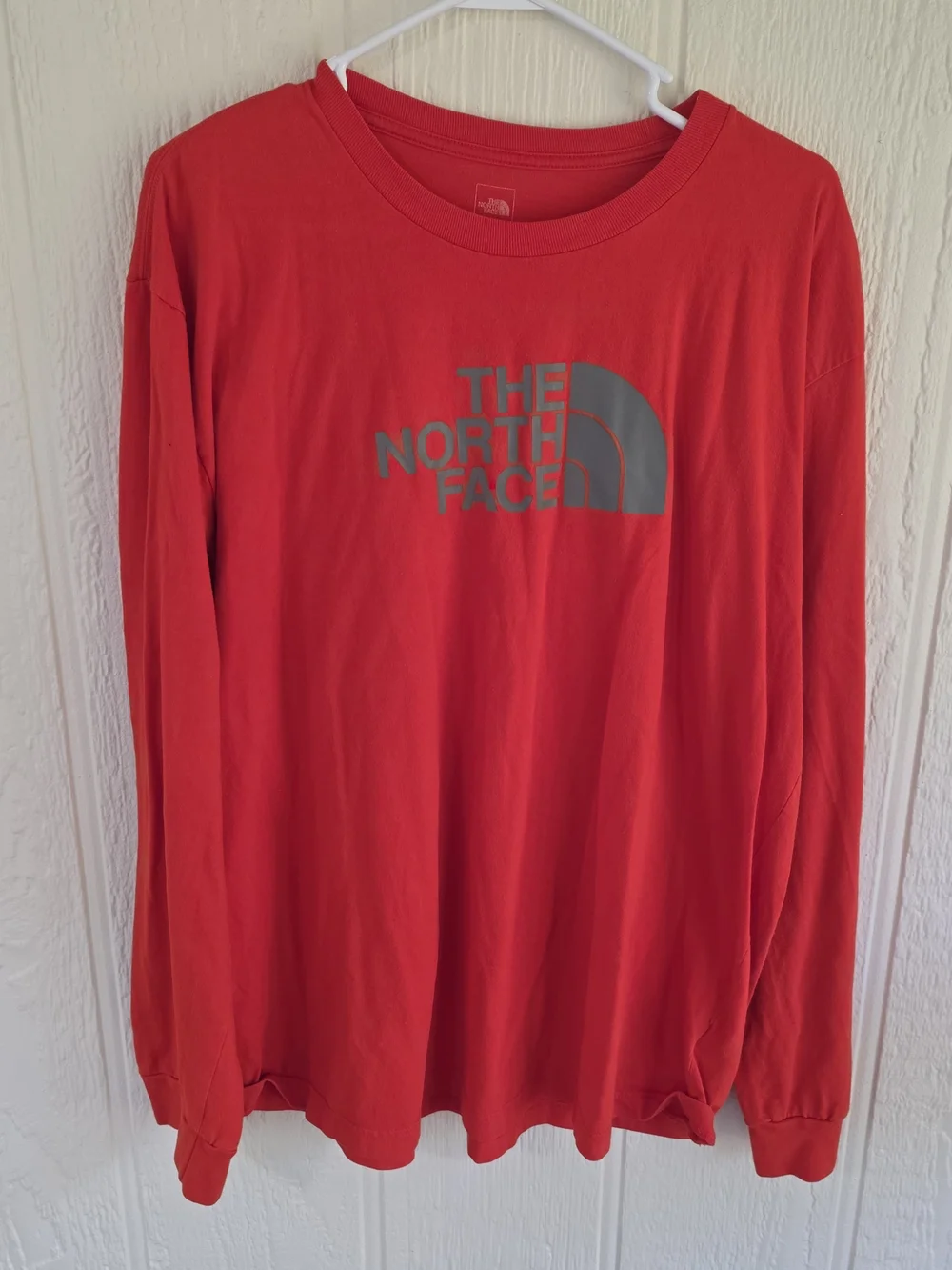 Men's The North Face Red Long Sleeve Logo Tee, Size XL