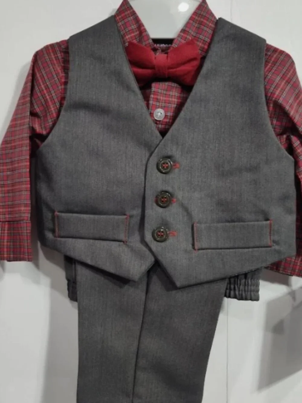 Hudson Ferrell Baby Suit and Bow Tie 4 Piece 12 Month Baby Red/Grey Clip Tie
