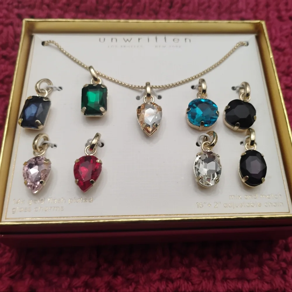 Unwritten Necklace Multi-Color Glass Mix and Match Pendant Necklace Set NWT