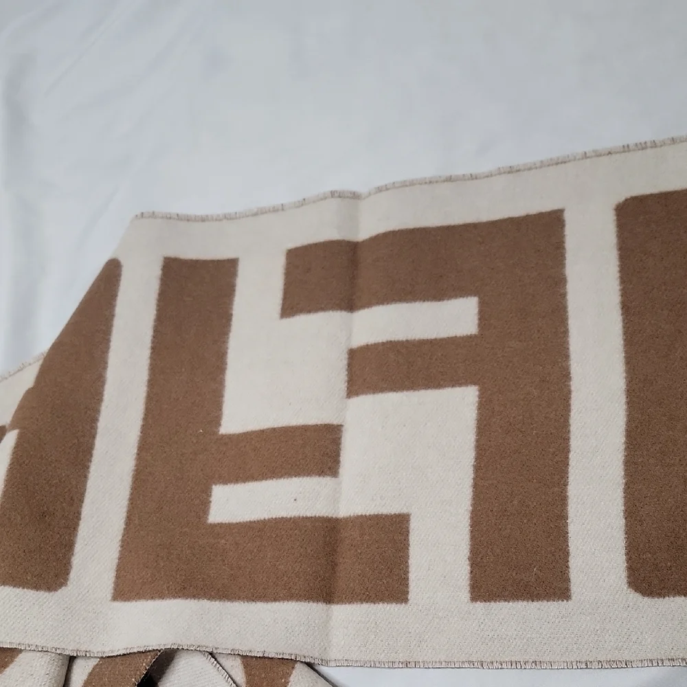 Fendi Tan and Cream Logo Scarf