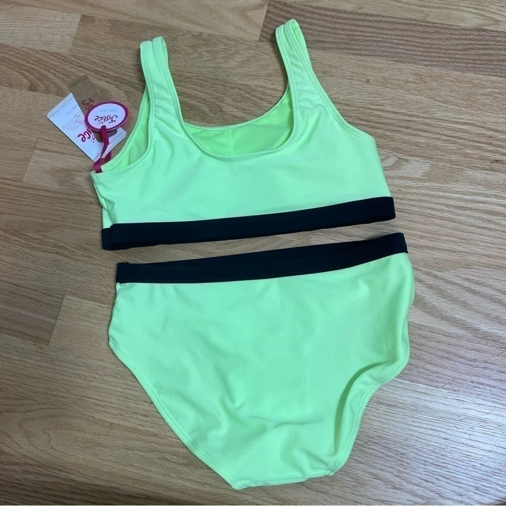 Justice Bikini Swim Suit NWT Large 12/14 Green Two Piece Bathing Kids Youth