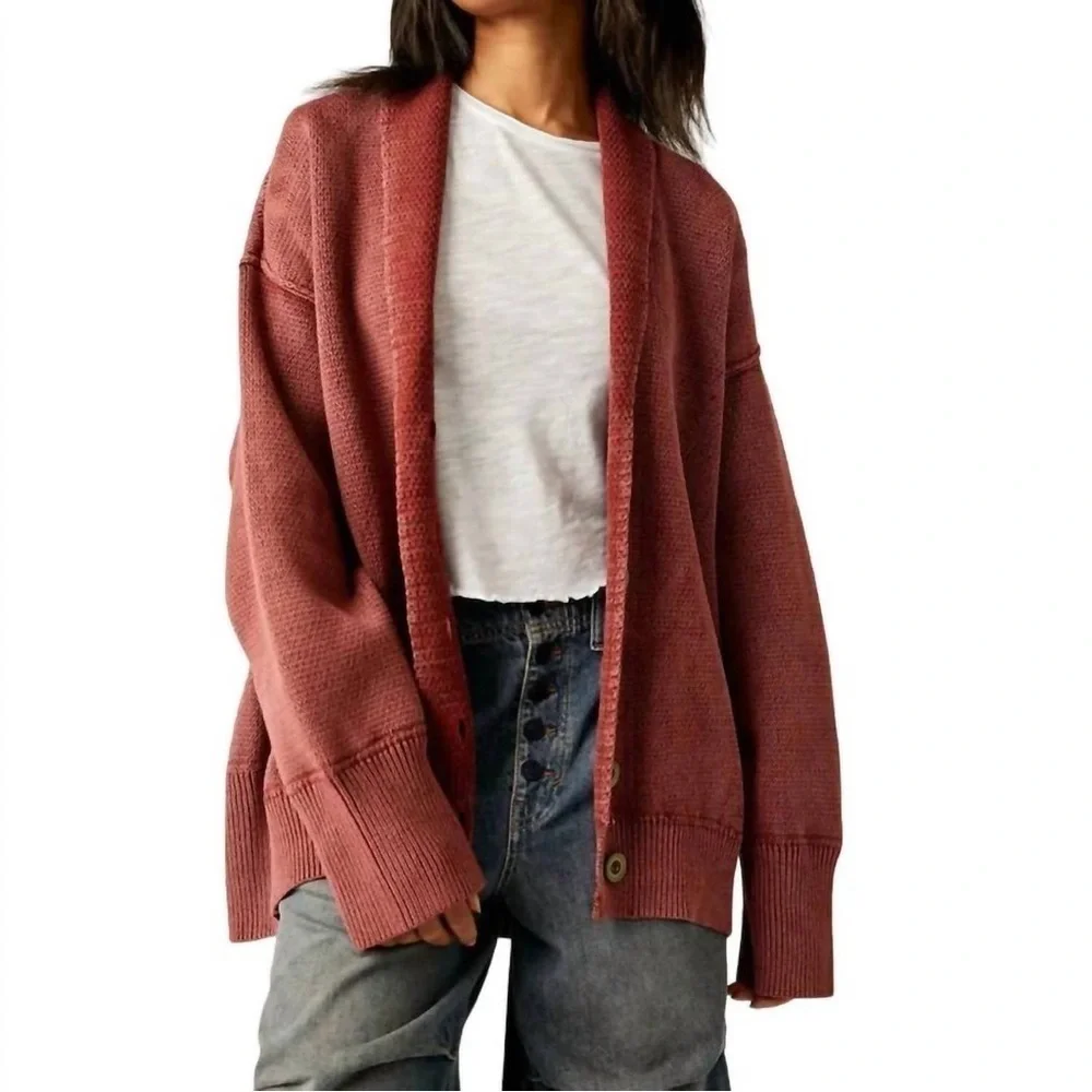 FREE PEOPLE - Chamomile Cardi In Washed Russet Acorn -size small