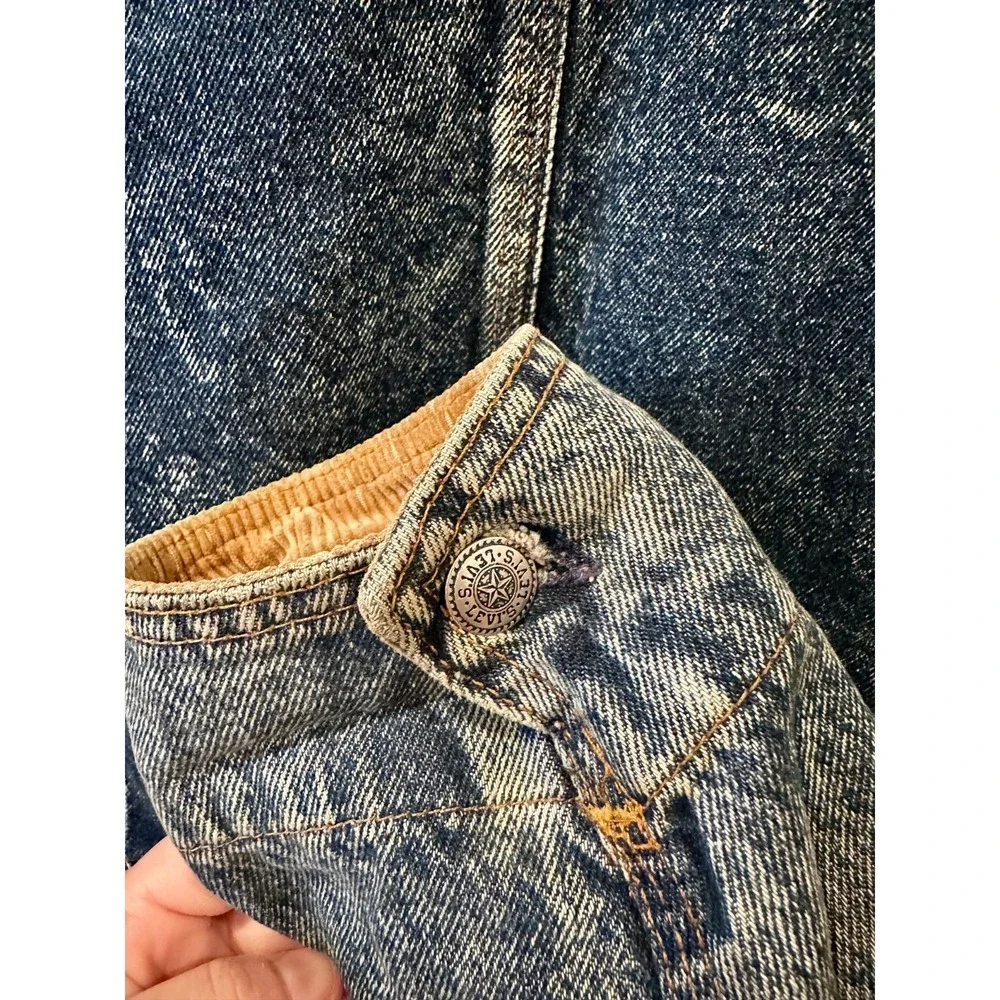 Levis Mens Blue Acid Wash Boxy Denim Jacket M 75073 Corduroy Collar Sleeves VTG