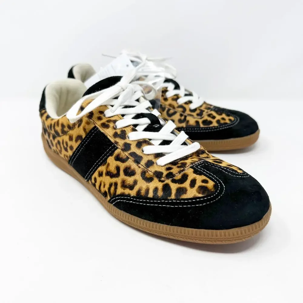 NWT J. Crew Black/Tan Calf Hair Leopard Print Casual Sneakers Women's 7 Lace Up