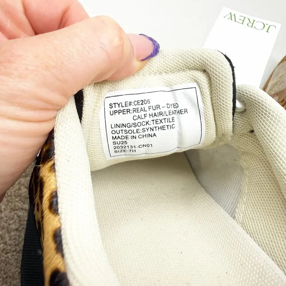 NWT J. Crew Black/Tan Calf Hair Leopard Print Casual Sneakers Women's 7 Lace Up