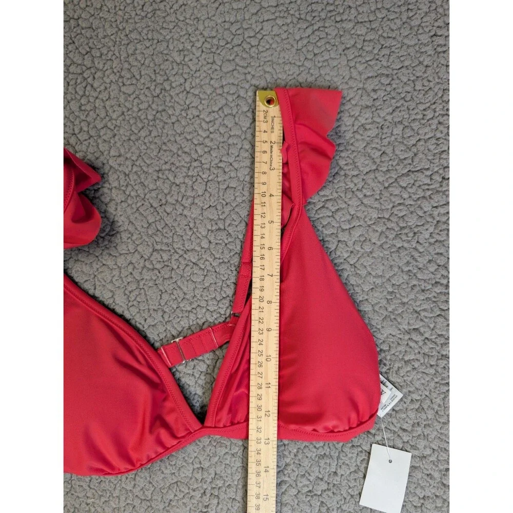J. Crew Ruffle Scoop Neck Bikini Top Pink Sz Large Resort Pool Vacation Swim NWT
