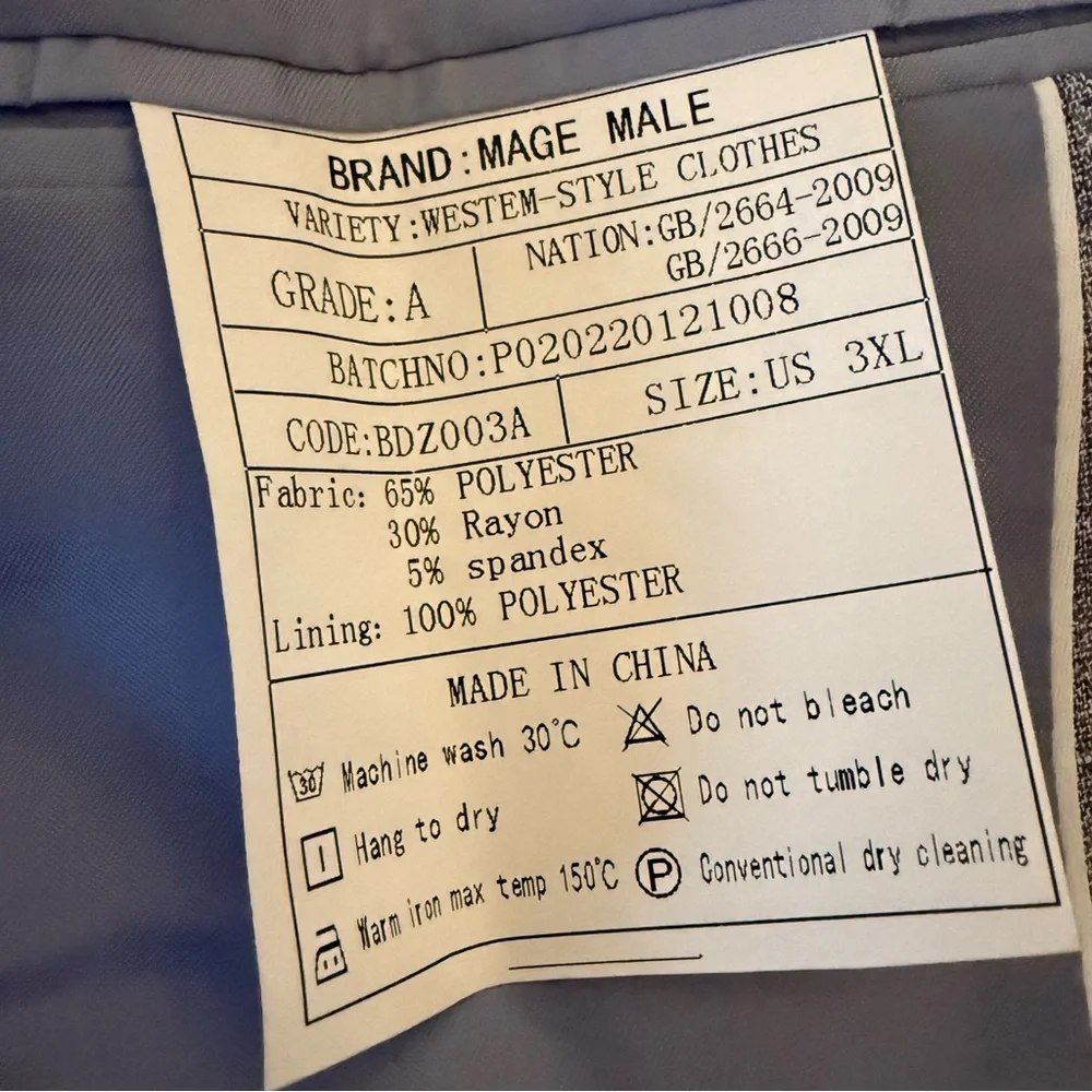 MAGE MALE Men's Gray Suit Jacket One Button Two Size 3XL New