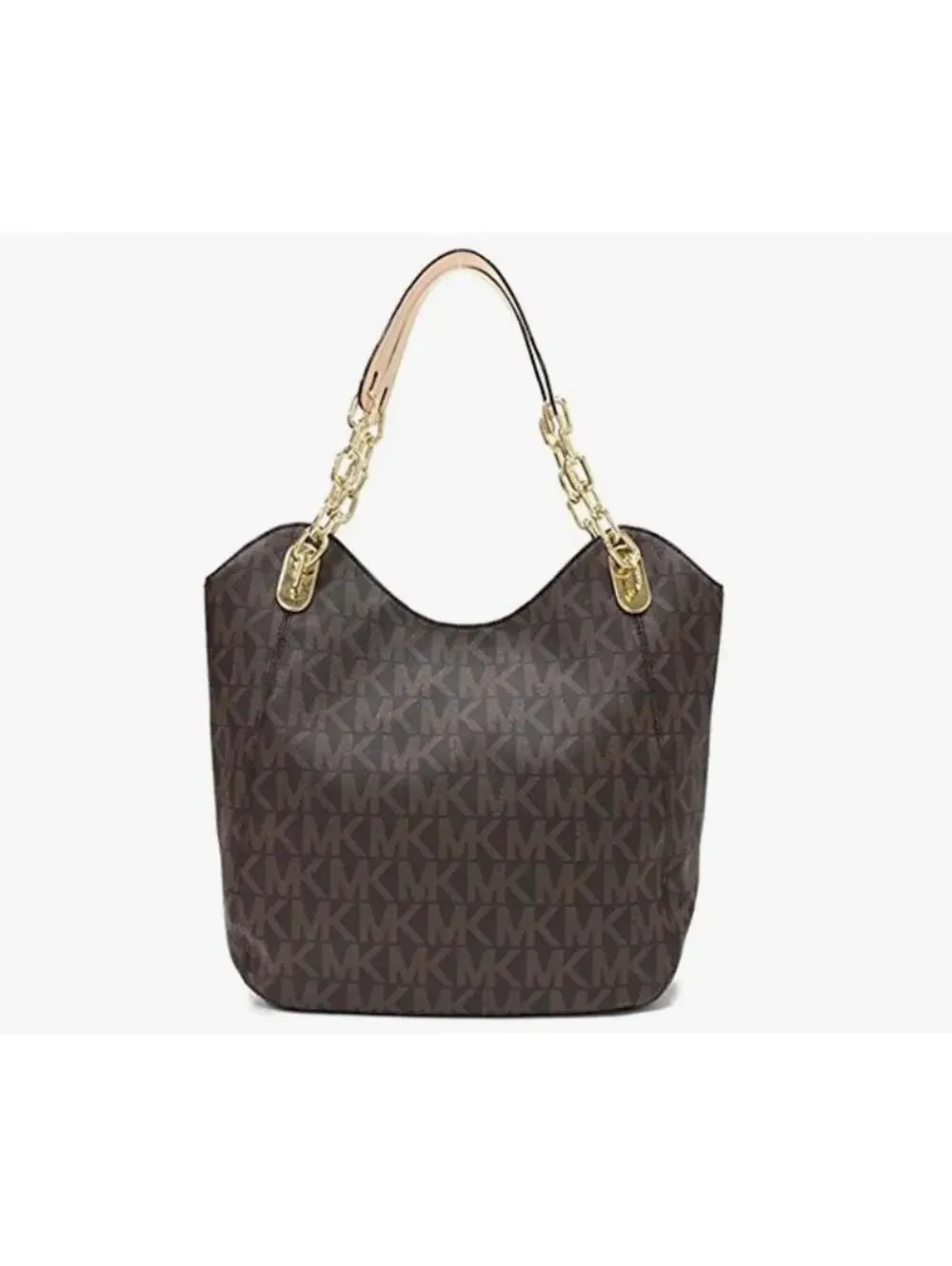 Michael Kors Lilly MK Monogram Chain Shoulder Tote Brown