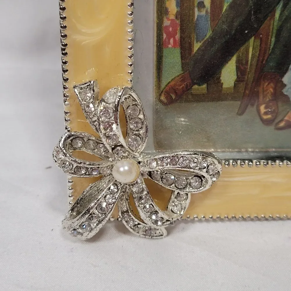 Yellow Decorative Picture Frame with Silver Accents