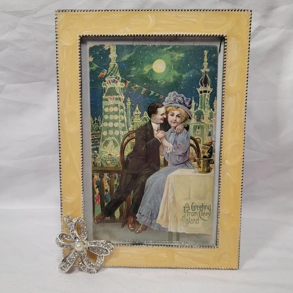 Yellow Decorative Picture Frame with Silver Accents
