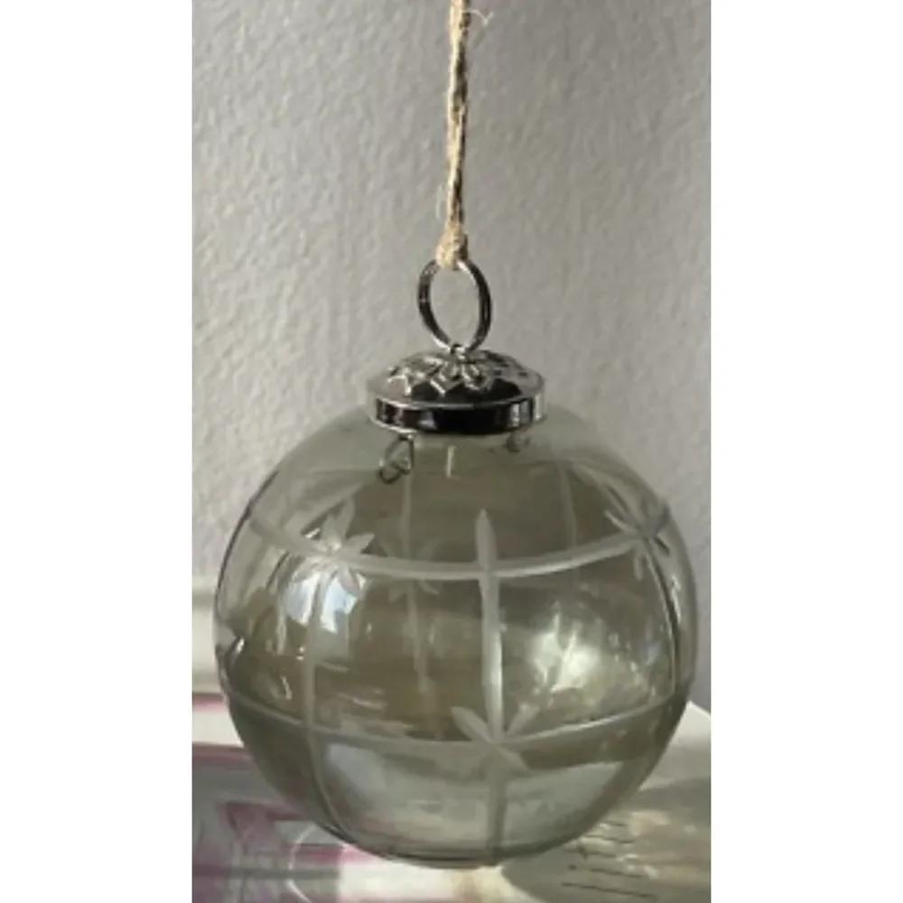 Vintage Pottery Barn Etched Glass Ball Ornaments Set Of 3 Mercury Glaze