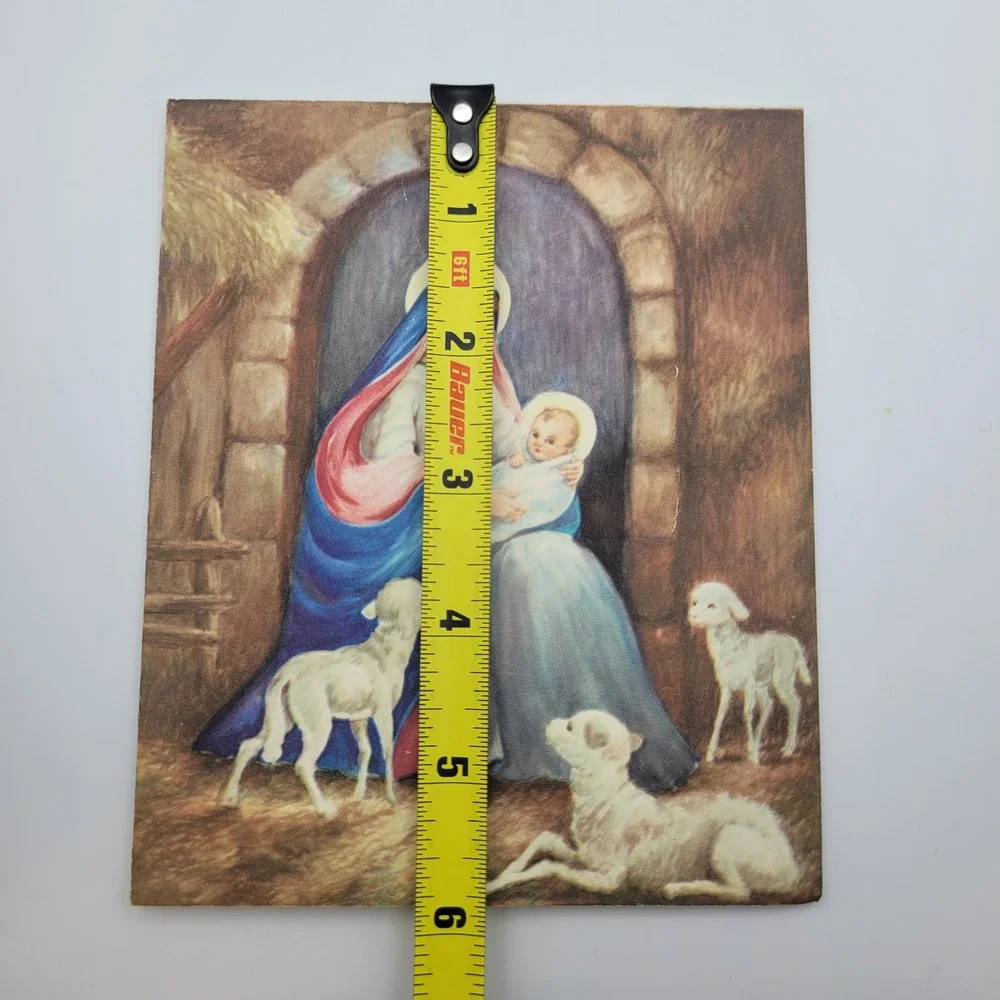 Vintage Mary Jesus Lambs Christmas Card‎ Unused Religious Art Frameworthy