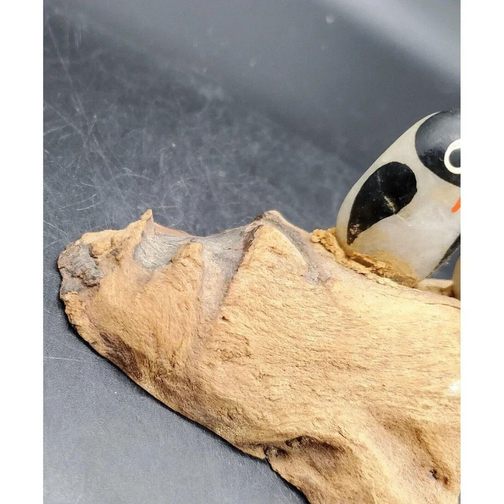 Handmade Whimsical Driftwood Folk Art Stone Penguin Bird Nautical Shorebird 7.5