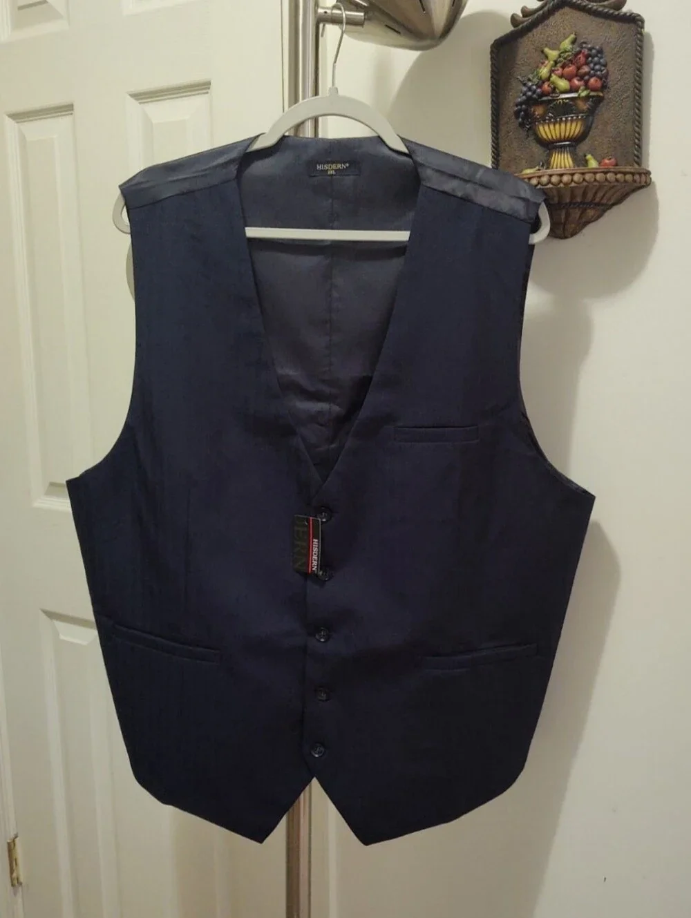 Hisdern Men's Navy Dress Vest - Classic Formal Waistcoat 3XL NWT