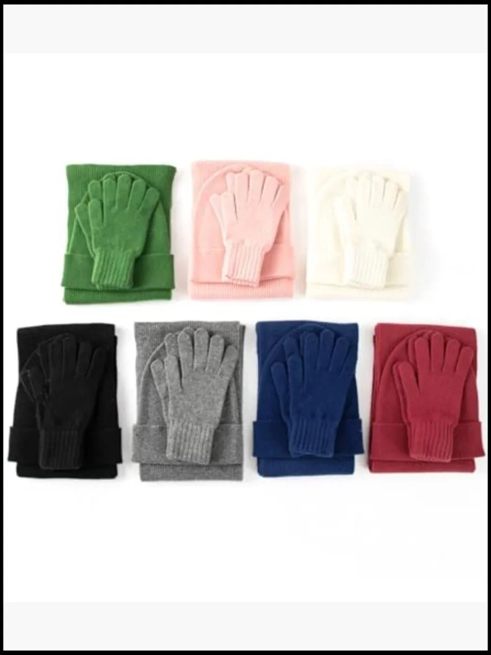 Cashmere Wool Scarf Hat Gloves Set, Ribbed Cuffed Beanie, Glove Scarves Set