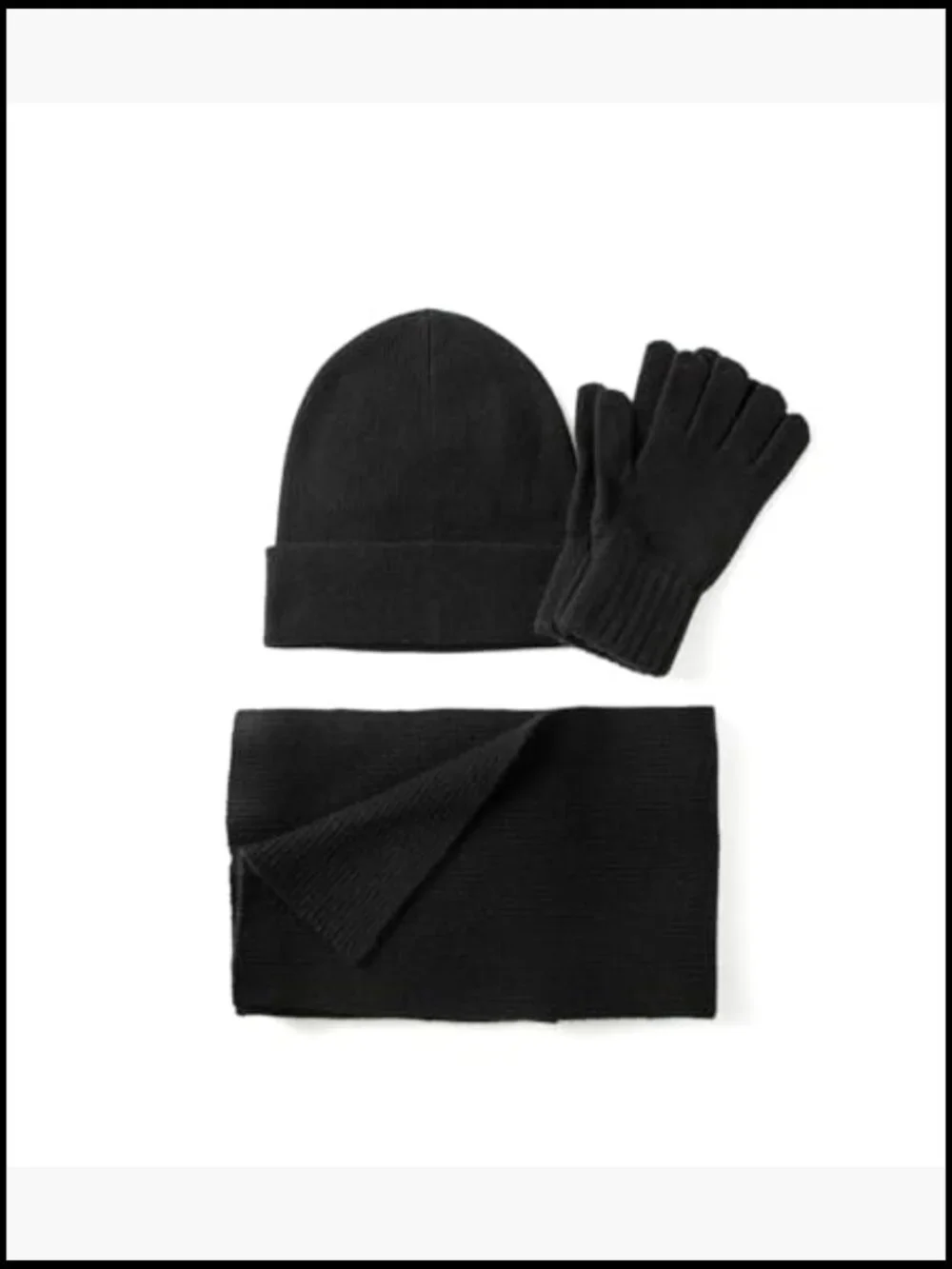Cashmere Wool Scarf Hat Gloves Set, Ribbed Cuffed Beanie, Glove Scarves Set
