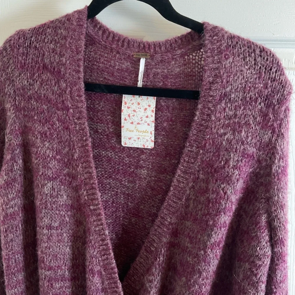 NWT Free People Karina Faux Wrap Sweater Berry Mela Purple XS Oversized