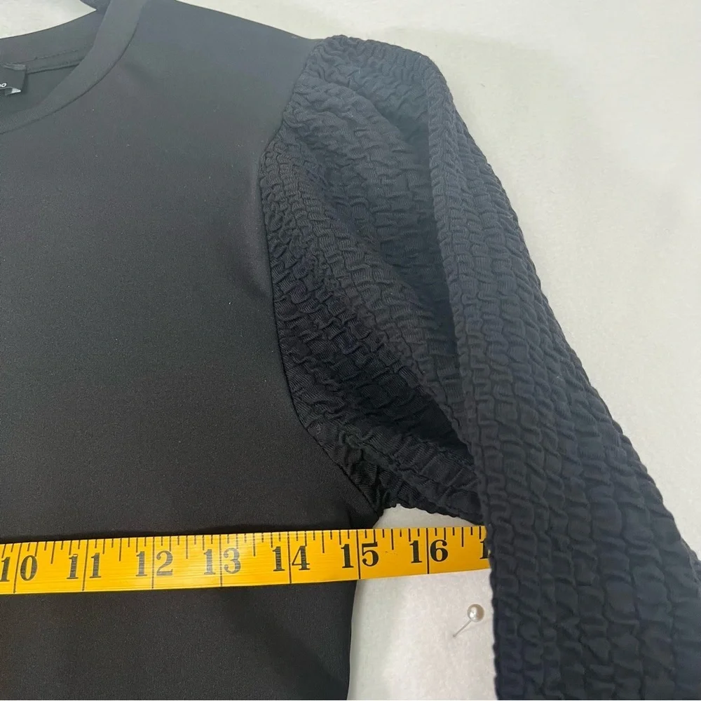 Bershka Blouse Long Puff Textured Sleeve Cropped Black Party Y2K Knit Top Size L