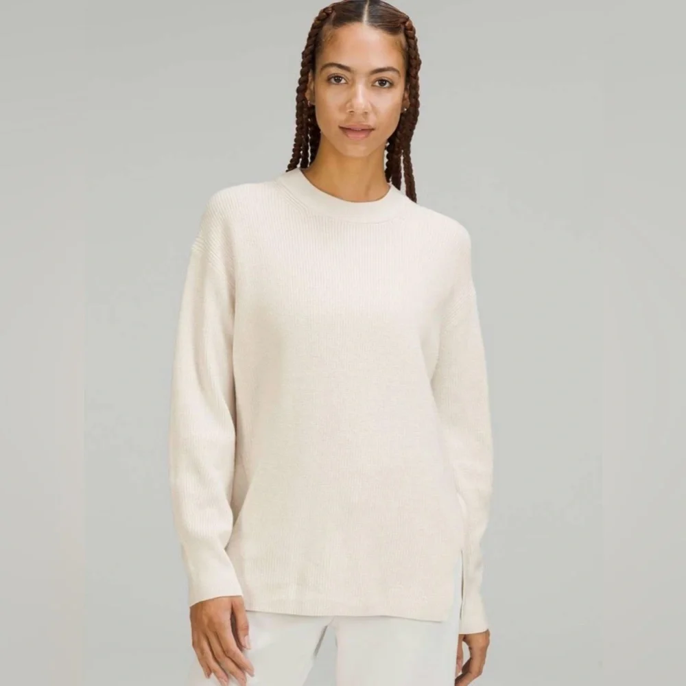Lululemon Merino Wool-Blend Ribbed Crewneck Sweater White Opal 6