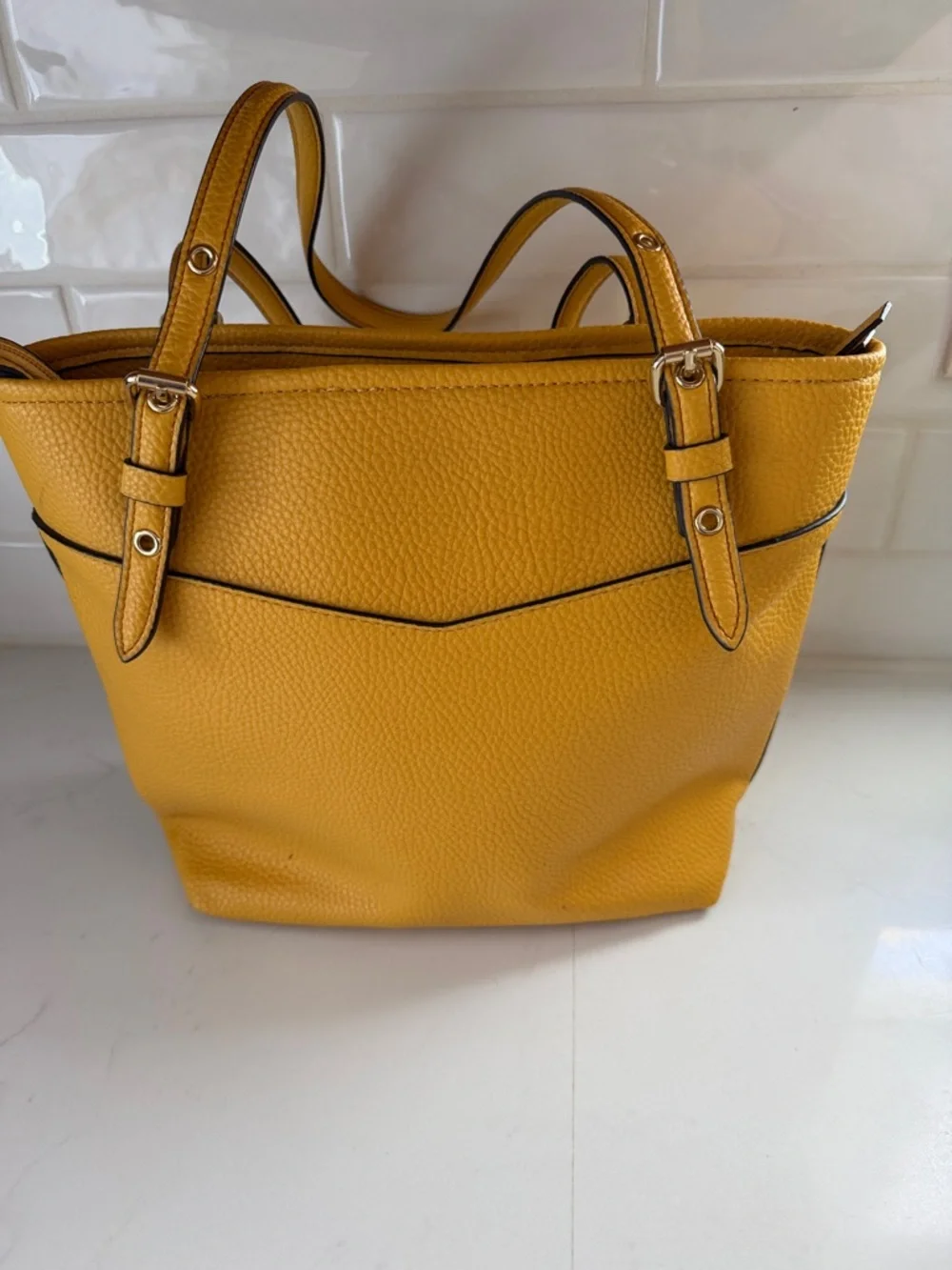 Anne Klein Harvest Yellow Textured Faux Leather Tote Shoulder Bag