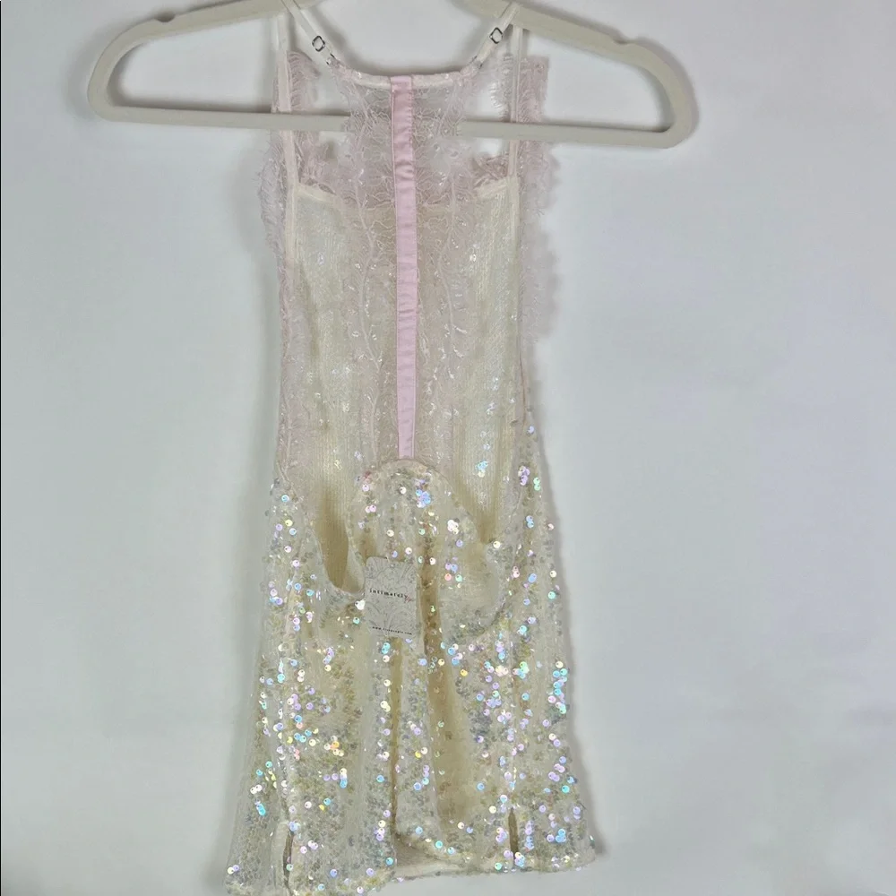 NWT Sequin Lace Halter Top Cream Free People