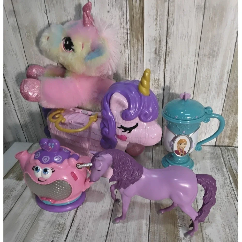 Unicorns Play Tea Set Castle Toy Lot Princess Fairy Magic Rainbow and a plushie