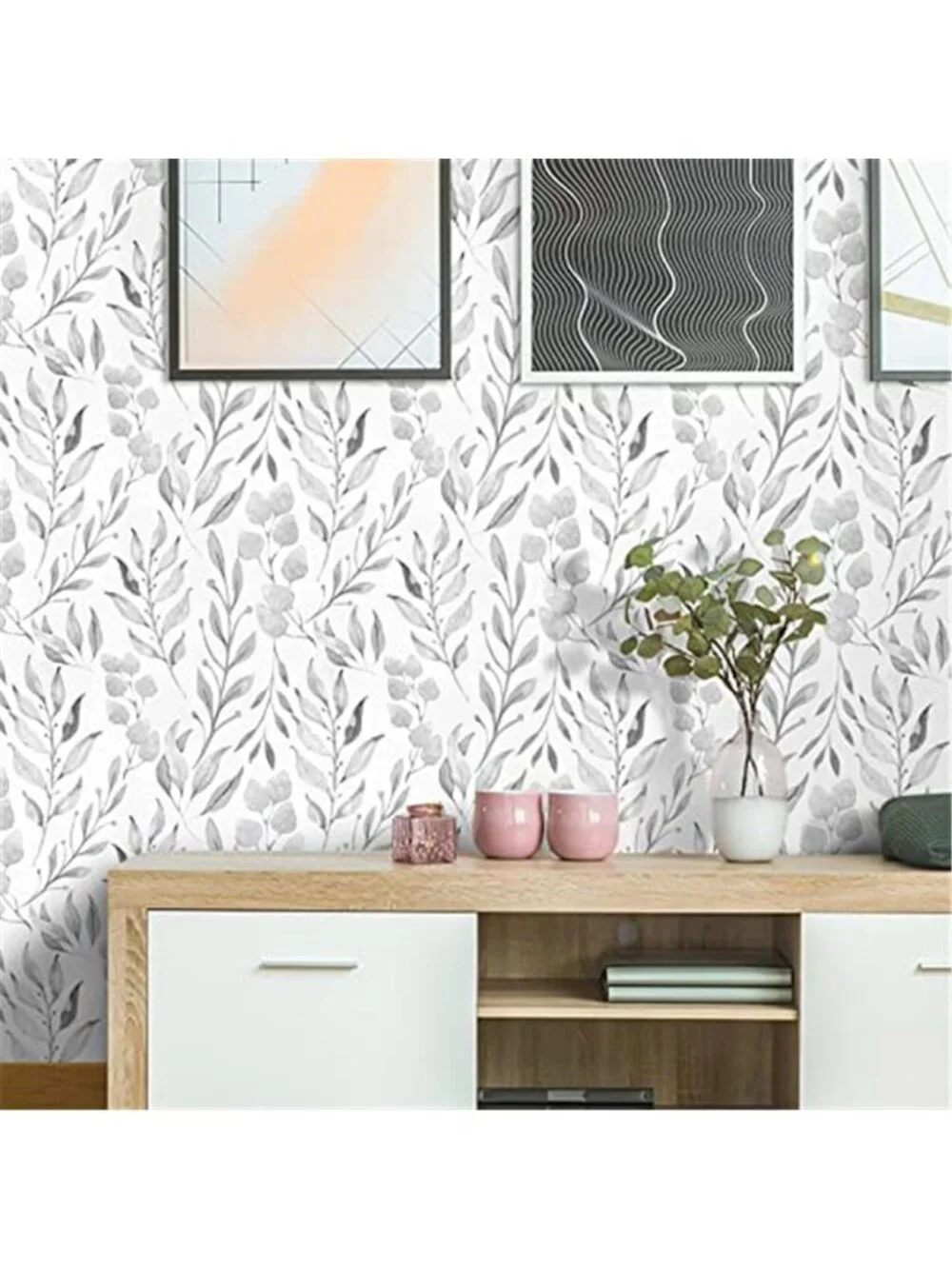 Gray Leaf Peel And Stick Wallpaper Botanical Contact Paper Wall Decor Home