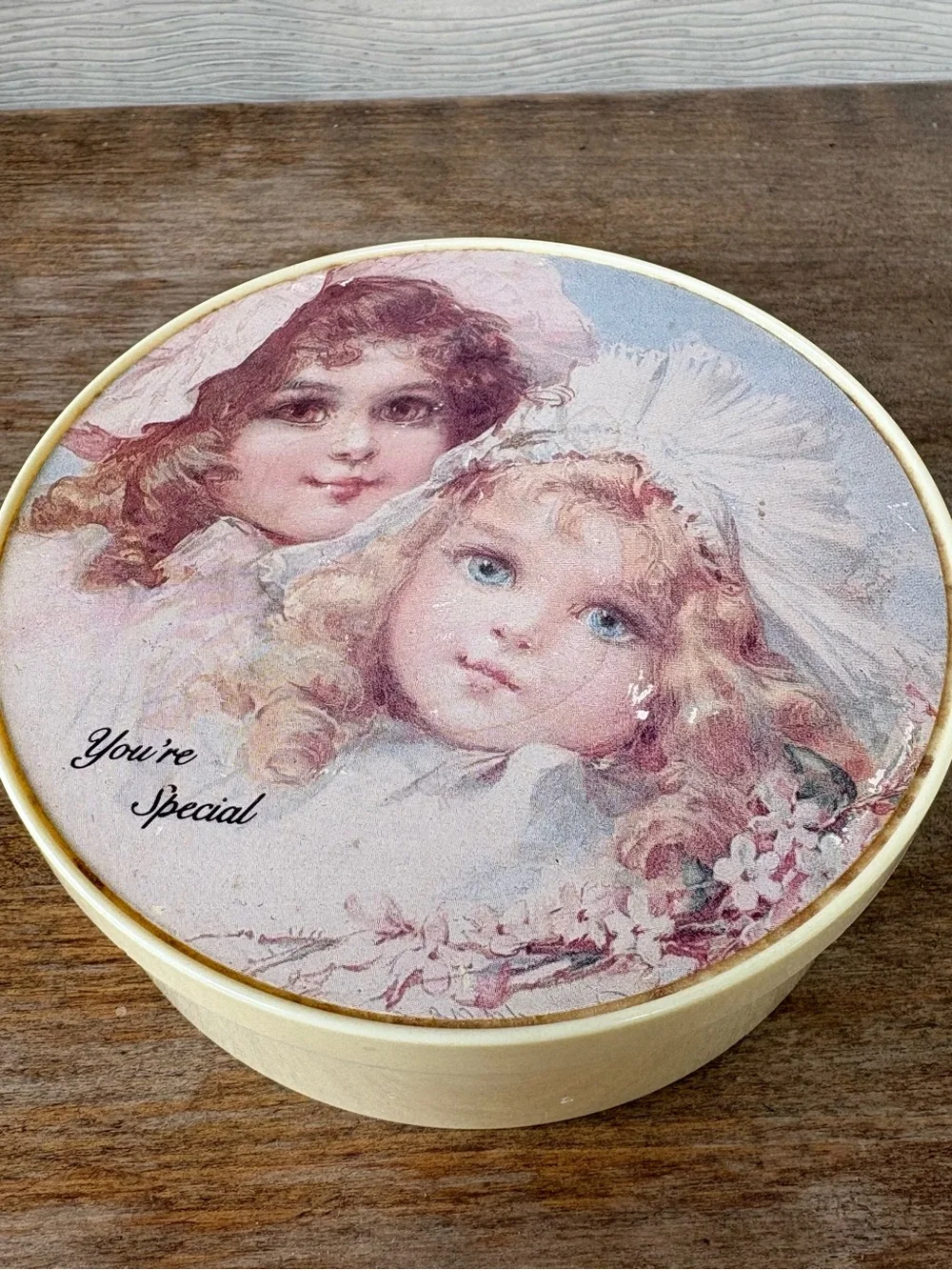 Vintage Round Decorative Trinket Box - 'You're Special' Floral Girls Lid 1960’s