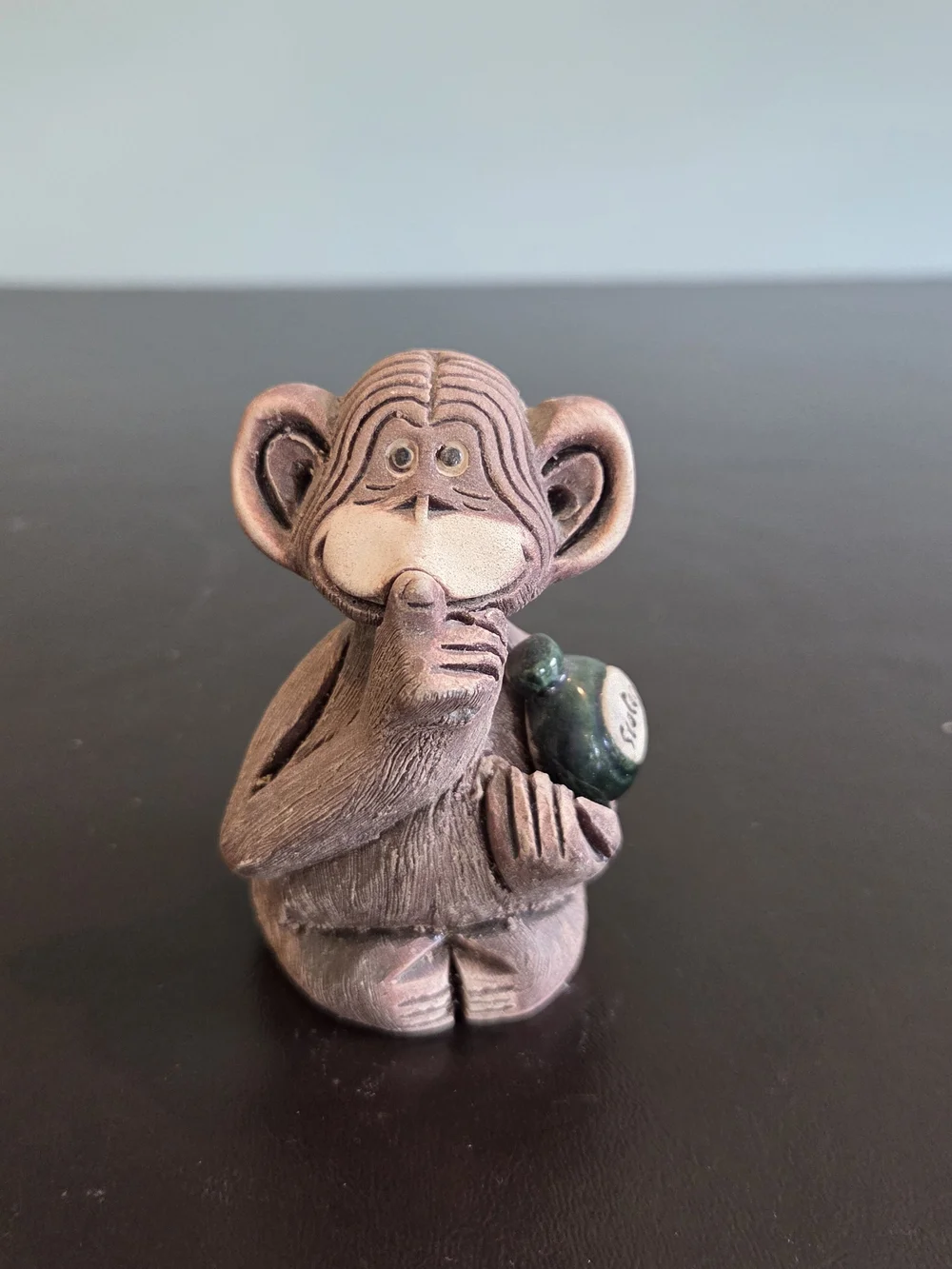 Artesania Rinconada #046 Chimp w/ Bottle Figurine | Vintage Retired Uruguay Clay