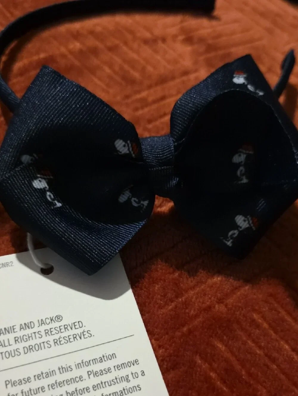 Janie and Jack Navy Bow Headband with Snoopy Accent