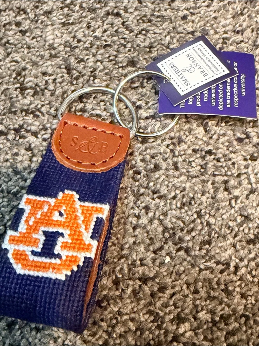 S&B AUBURN Navy and Orange Collegiate Embroidered Key Fob
