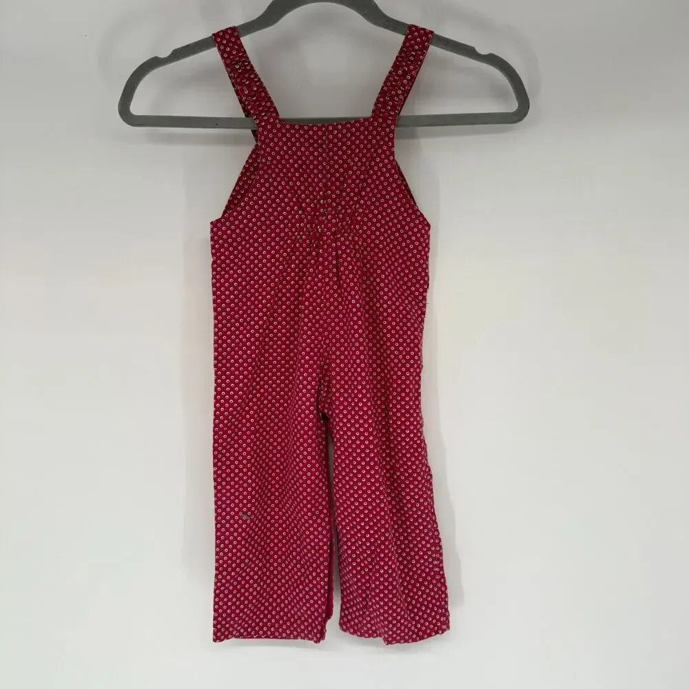 Vtg 80s Izod Lacoste Overalls Kids 24M Red Green White Dots Bibs Jumper Button