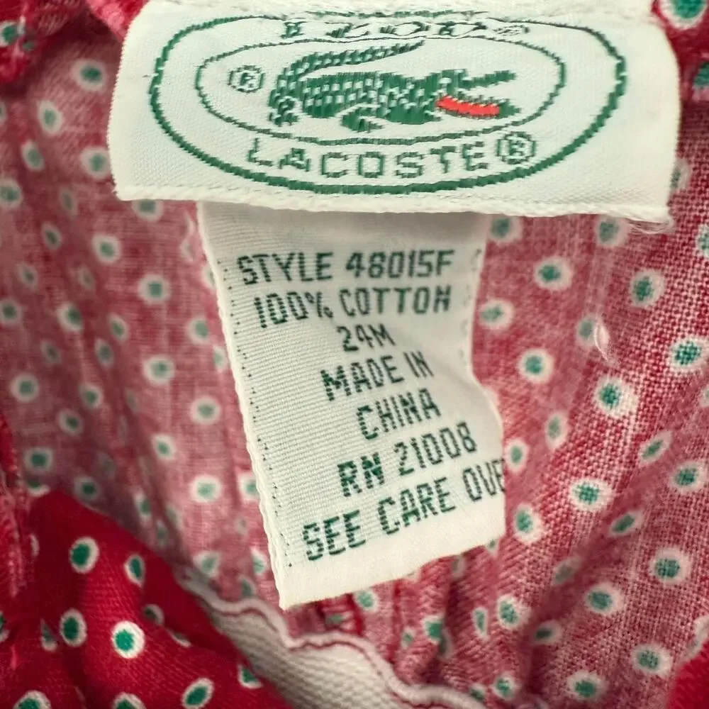 Vtg 80s Izod Lacoste Overalls Kids 24M Red Green White Dots Bibs Jumper Button