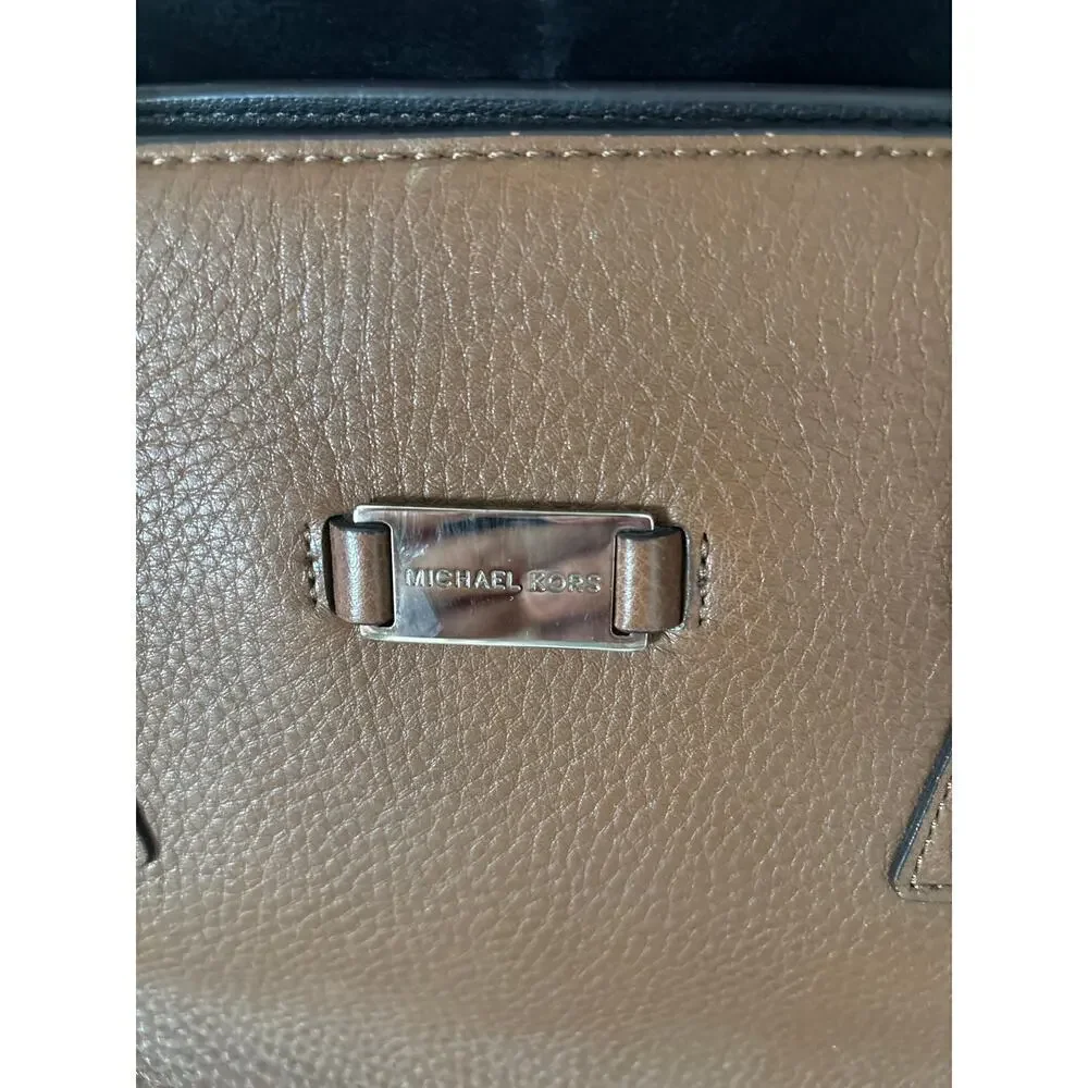 Michael Kors Brown Pebbled Leather Satchel Silver Hardware