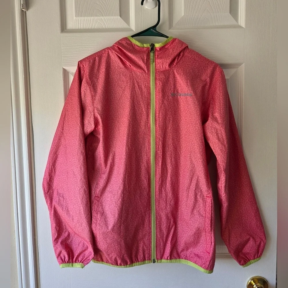 Columbia Girls Jacket L Omni-Wick Pink and Lime Green Windbreaker