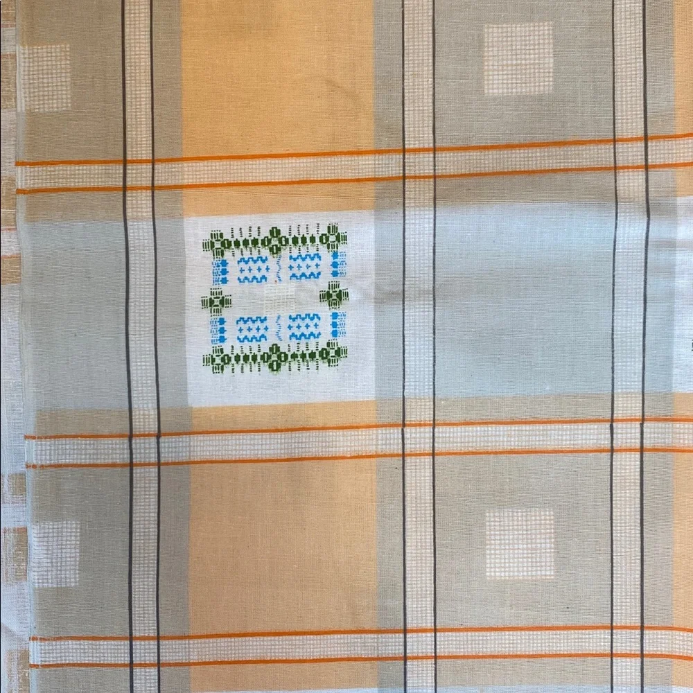 Vintage  brand new Orange and White Plaid rectangular Tablecloth