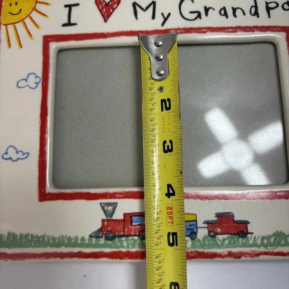 I Love My Grandpa Ceramic Frame Trains Russ Berrie 3.75
